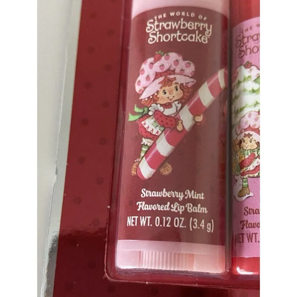 Set‎ Of 3 Strawberry Shortcake Flavored Lip Balms And Keychain Holder NEW